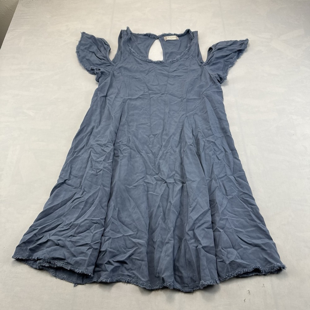 Altar'd State Womens Small Blue Cold Shoulder Swing Dress Frayed Boho
